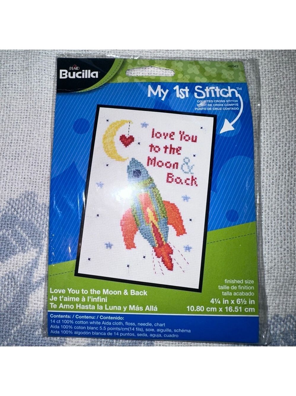 NOS 2014 Bucilla My 1st Stitch Counted Cross Stitch Love You Moon & Back Kit